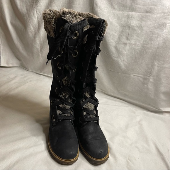 Timberland Mirney black leather faux fur thong and trim high boots - Picture 12 of 14